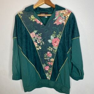 Vintage 90’s Polyester Floral Jacket Pullover Women’s Size Large Green